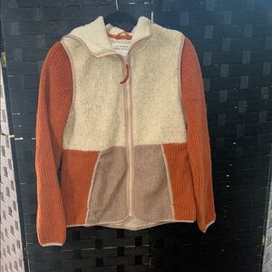 REI Cream and Orange Teddy Jacket Plush Fleece